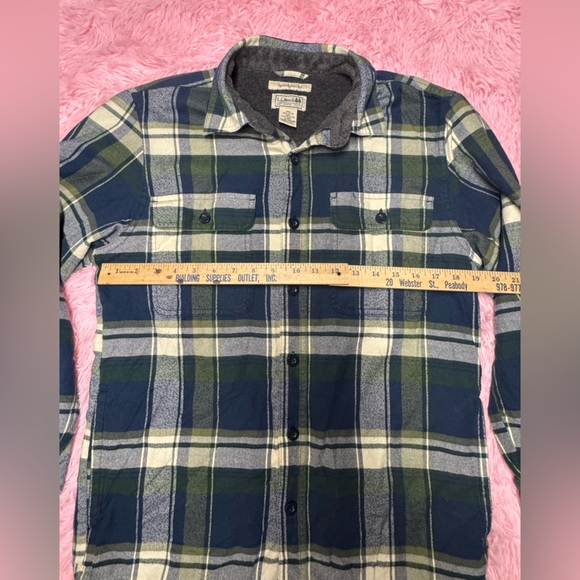 L.L. Bean Green and Blue Plaid sherpa lined flannel shirt - Picture 3 of 5